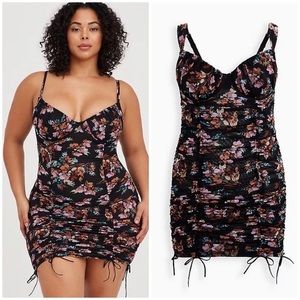 NWT TORRID Black Floral Mesh Drawstring Lingerie Chemise Dress